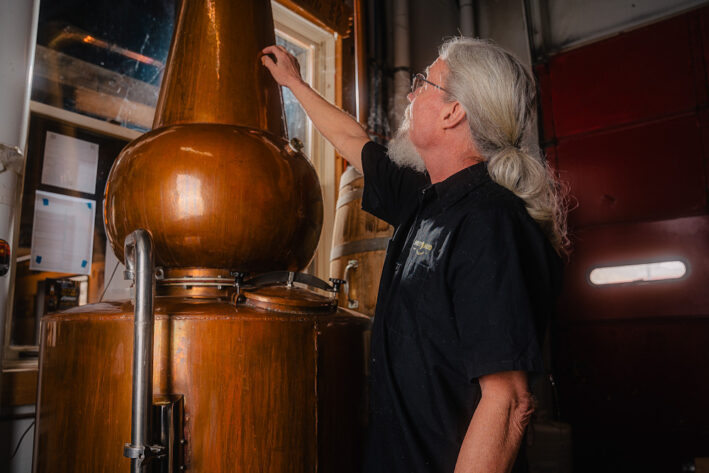 Craig Englehorn and the still he built for Spirit Hound Distillers.