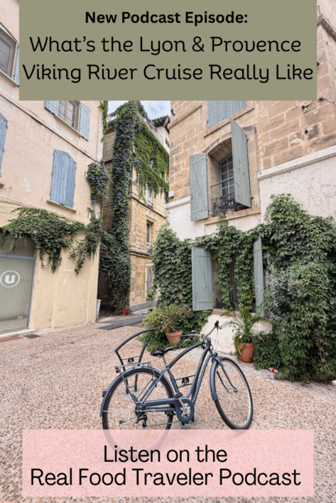 Pinterest Pin showing a scene in Arles for the Real Food Traveler Podcast.