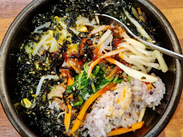 Beloved national dish bibimbap at Sosohamburg Restaurant in historic Gyeongju.