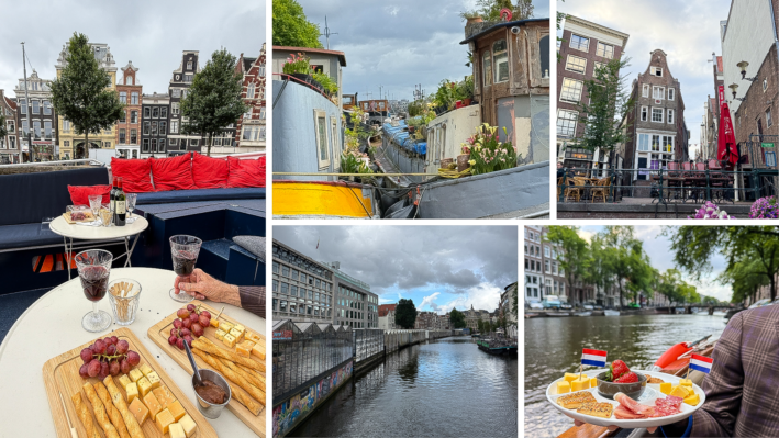 Collage of views from the canal boat rides during 48 hours in Amsterdam.