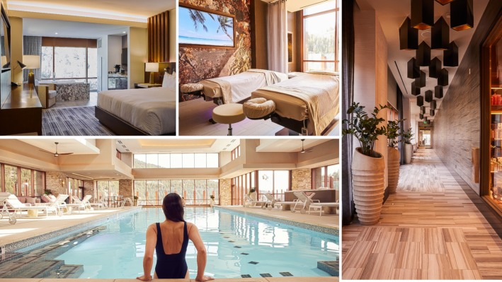 Guestroom, spa and pool area at Monarch Casino.