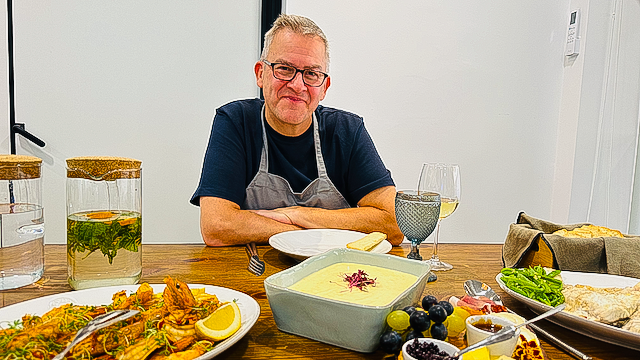 Man at "Food Lab" cooking class in Portugal.