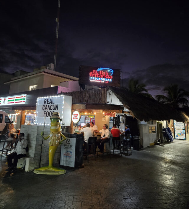 The exterior of El Fish Fritanga restaurant in Cancun.