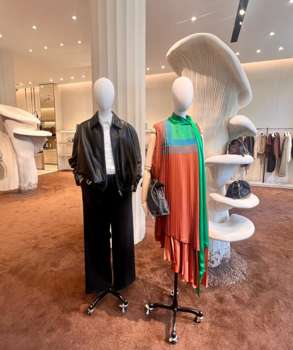Mannequins display clothing at Loewe in Madrid, Spain.
