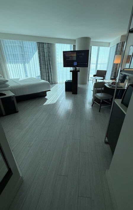 Hyatt Centric Brickell room with TV divided.