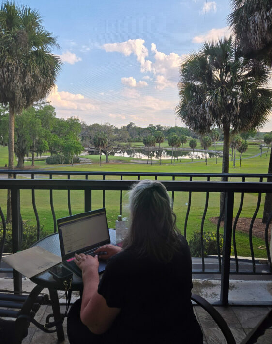 The author working on the balcony.
