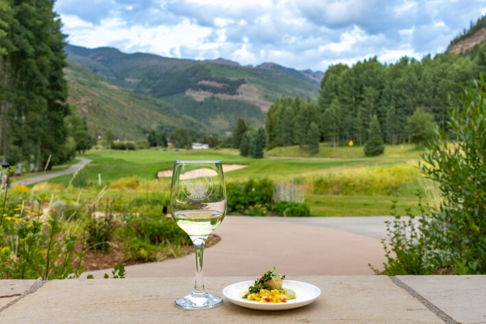 Wine glass and scallops at the Vail Wine Classic.