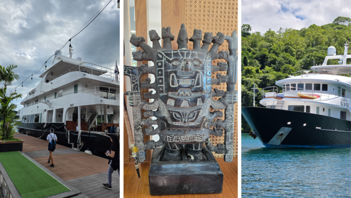 Kontiki Expeditions Wayra Yacht and statue.