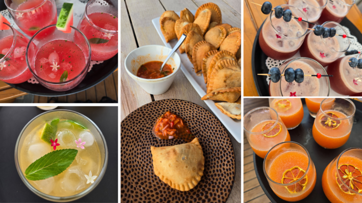 Fruity waters, refreshing drinks and snacks served aboard the Kontiki Expeditions yacht.
