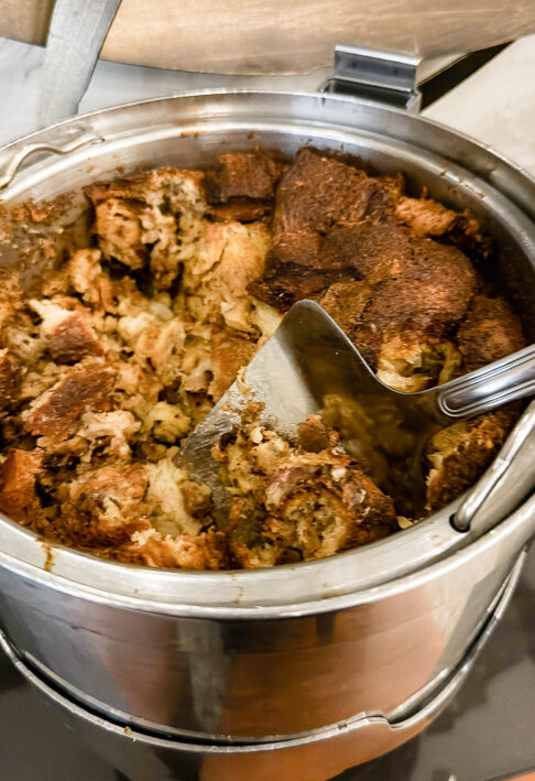 The bread pudding can be served straight from the baking pan like it was at Mission Resort + Spa.