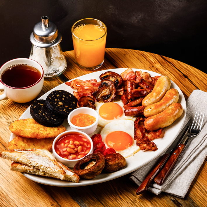 A full English Breakfast is common in the UK.