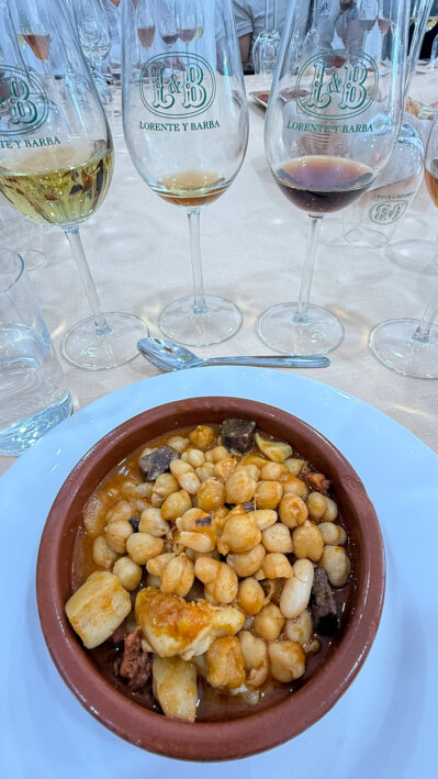 A sherry tasting at Lorente y Barba plus lunch of Garbanzos con Chocos (garbanzo stew with cuttlefish).