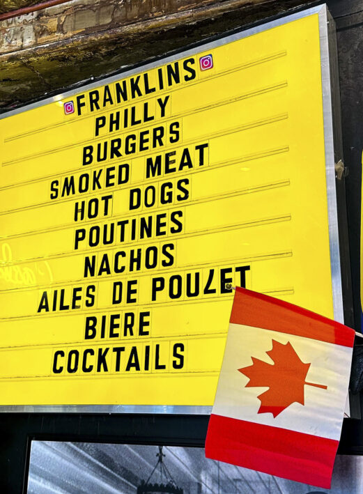 The menu sign for Franklin’s, a lively pub in Old Montréal, has a fun vibe