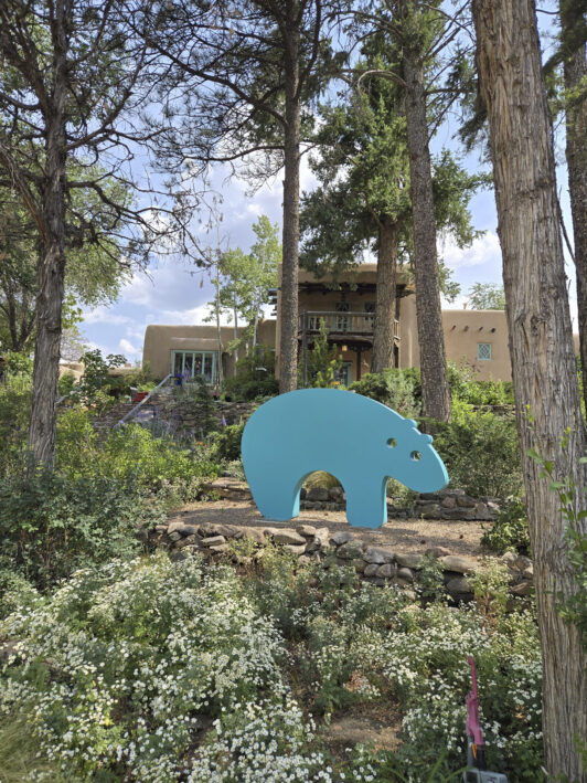 A turquoise bear statue signifies that you're at the Inn of the Turquoise Bear in Santa Fe, NM. Photo by Jimmy McDonough.